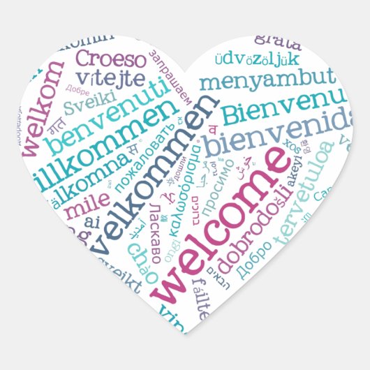 Cœur Sticker Coeur de bienvenue (plusieurs langues) (Devant)
