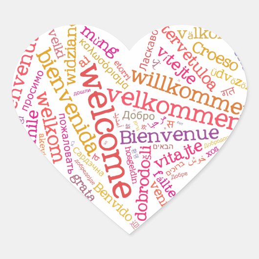 Cœur Sticker Coeur de bienvenue (plusieurs langues) (Devant)