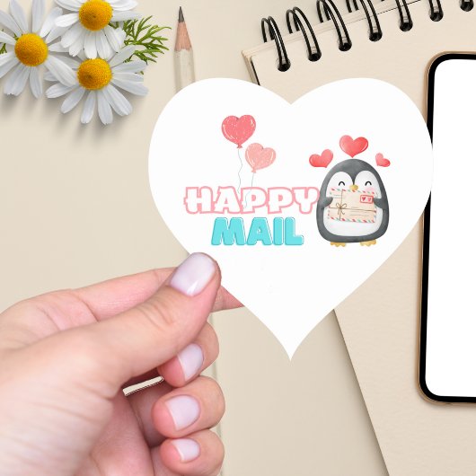 Cœur Sticker Coeur de courrier joyeux de Pingouin migno