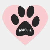 Cœur Sticker Coeur Empreinte de patte rose avec nom (Devant)