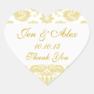 Cœur Sticker Coeur Gold Ivory Mariage damassé Favoriser