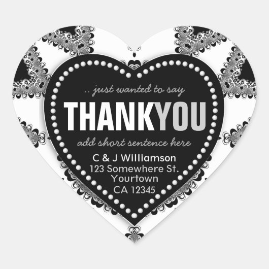 Cœur Sticker Coeur Merci noir et blanc élégant (Devant)