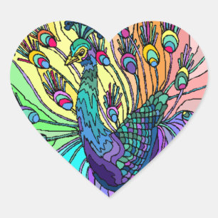 Cœur Sticker coeur paon paon coeurs oiseaux oiseaux ois