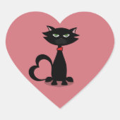 Cœur Sticker Coeur rose Kitty en chat noir mignon (Devant)
