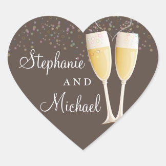 Cœur Sticker Couple en Champagne & Bubbles