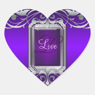Cœur Sticker d'amour d'argent au coeur mauve de Grand-D