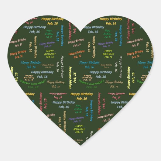 Cœur Sticker d'anniversaire du 16 février (Devant)