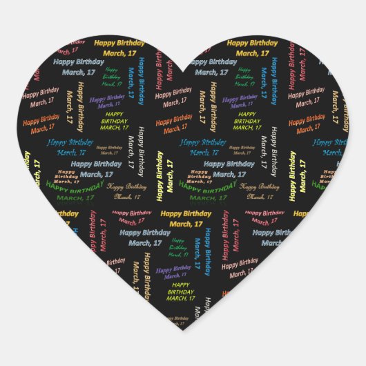 Cœur Sticker d'anniversaire du 17 mars (Devant)