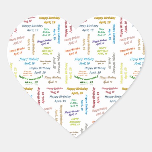 Cœur Sticker d'anniversaire du 19 avril (Devant)