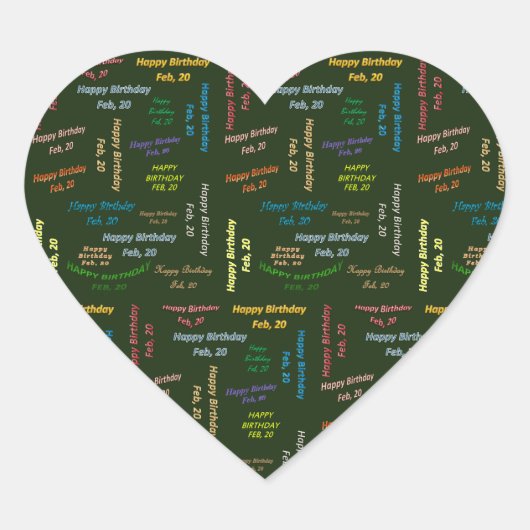 Cœur Sticker d'anniversaire du 20 février (Devant)