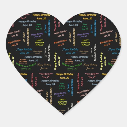 Cœur Sticker d'anniversaire du 20 juin (Devant)