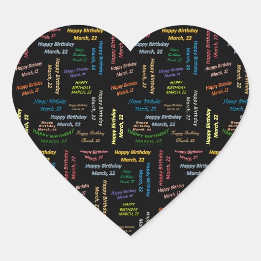 Cœur Sticker d'anniversaire du 22 mars (Devant)