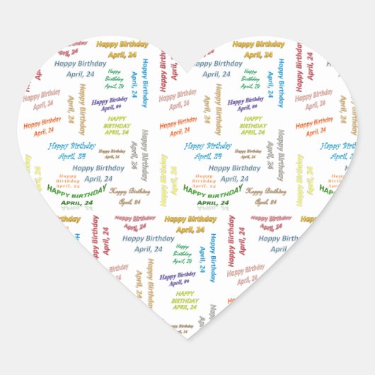 Cœur Sticker d'anniversaire du 24 avril (Devant)