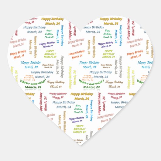 Cœur Sticker d'anniversaire du 24 mars (Devant)