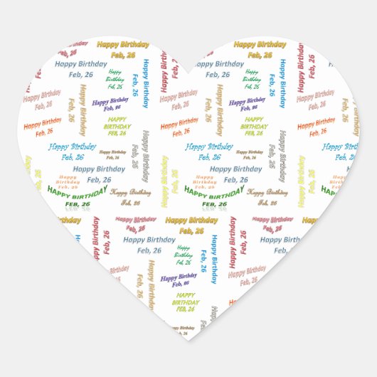 Cœur Sticker d'anniversaire du 26 février (Devant)