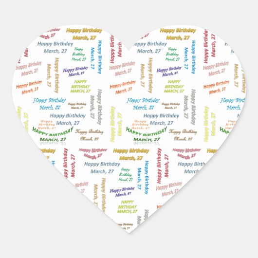 Cœur Sticker d'anniversaire du 27 mars (Devant)