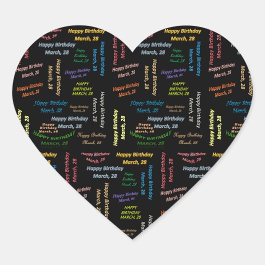 Cœur Sticker d'anniversaire du 28 mars (Devant)
