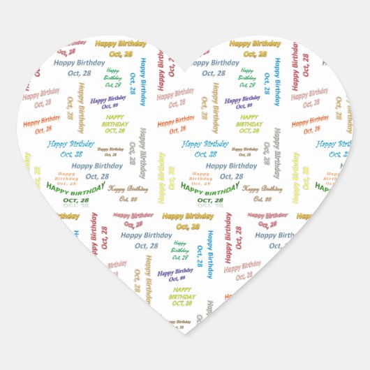 Cœur Sticker d'anniversaire du 28 octobre (Devant)