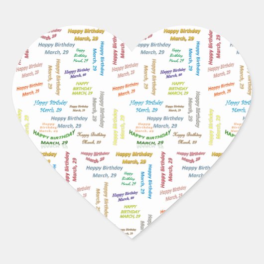 Cœur Sticker d'anniversaire du 29 mars (Devant)