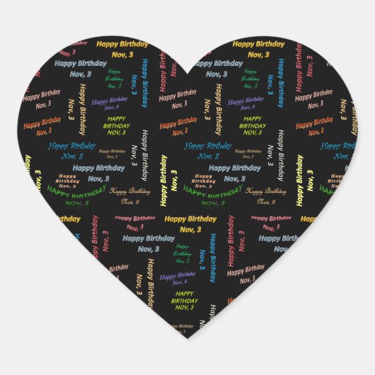 Cœur Sticker d'anniversaire le 3 novembre (Devant)