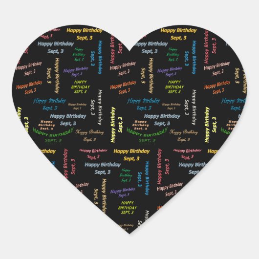 Cœur Sticker d'anniversaire le 3 septembre (Devant)