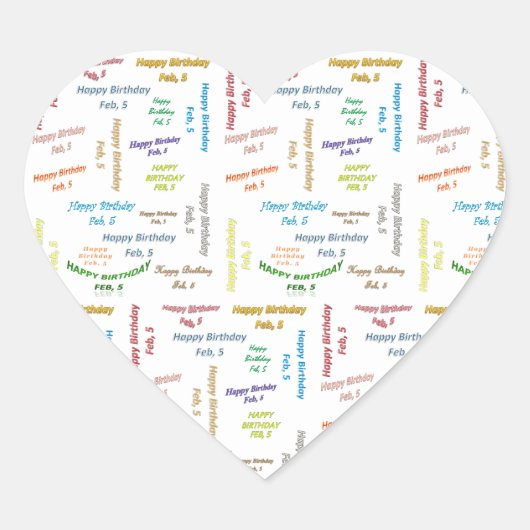 Cœur Sticker d'anniversaire le 5 février (Devant)