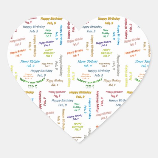 Cœur Sticker d'anniversaire le 9 février (Devant)