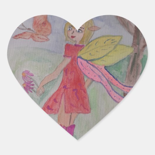 Cœur Sticker de coeur de fée papillon (Devant)