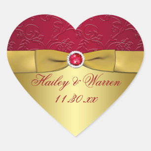 Cœur Sticker de mariage floral rouge, or