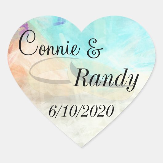 Cœur Sticker de mariage Monogram Beach avec anneaux Mar (Devant)