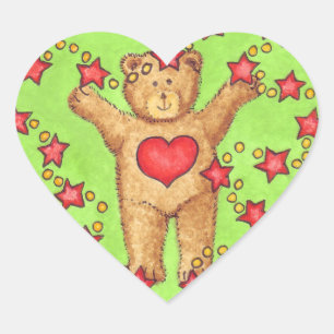 Cœur Sticker De Noël Teddy Et Stars