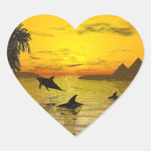 Cœur Sticker Dolphin Sunset
