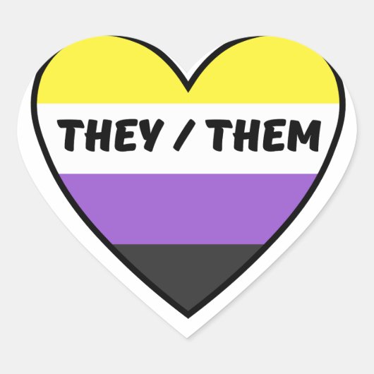 Cœur Sticker Drapeau Non Binaire Avec Ils/Eux Pronouns (Devant)