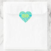 Cœur Sticker en damas rayé bleu, vert et blanc (Sac)
