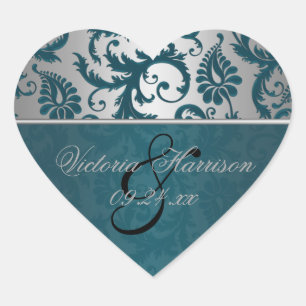 Cœur Sticker en forme de coeur Damask II argenté et Tur