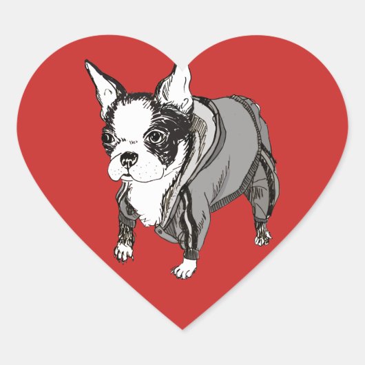 Cœur Sticker en forme de coeur de Boston Terrier (Devant)