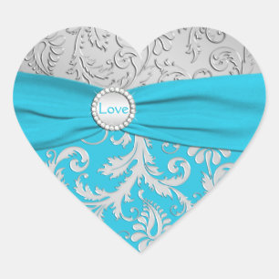 Cœur Sticker en forme de coeur Turquoise et Argent Dama