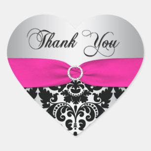 Cœur Sticker en Merci Damas rose, argenté et noir