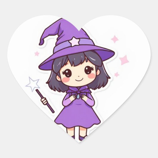 Cœur Sticker fille sorcière Kawaii Chibi (Devant)