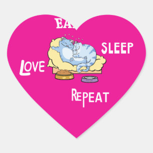 Cœur Sticker Manger Sleep Love Répéter les chats