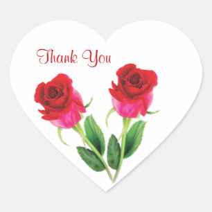 Cœur Sticker Mariage 2 roses rouges
