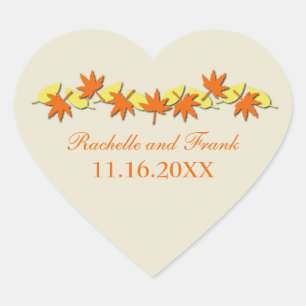 Cœur Sticker Mariage Bordure de l'automne Orange Jaune