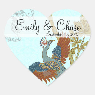 Cœur Sticker Mariage Bourgogne et Turquoise Peacock
