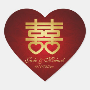 Cœur Sticker Mariage chinois "coeur" double bonheur
