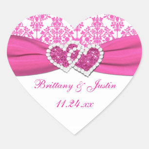 Cœur Sticker Mariage Coeur rose, blanc Damas