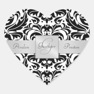 Cœur Sticker Mariage de coeur Damas noir et blanc
