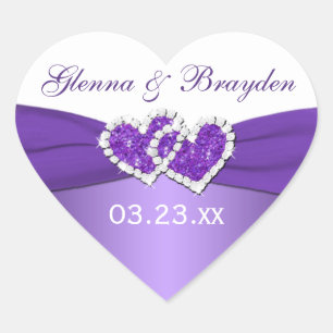 Cœur Sticker Mariage de Coeurs unis violet et blanc