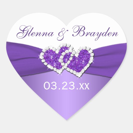 Cœur Sticker Mariage de Coeurs unis violet et blanc (Devant)