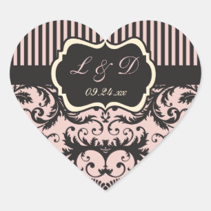 Cœur Sticker Mariage de Monogramme, Crème, Rose