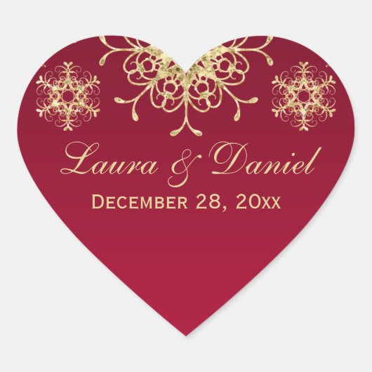 Cœur Sticker Mariage de Parties scintillant rouge or (Devant)